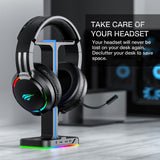 HAVIT Headset Gamer and Headphone Stand Set RGB Backlit For PS4 PC Gamer Headset-Holder Non-slip Base 2 USB Earphone Hanger